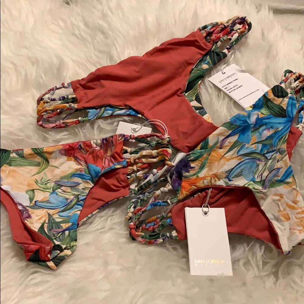 NWT SAN LORENZO BIKINI BRAIDED THONG S & L LOTUS
